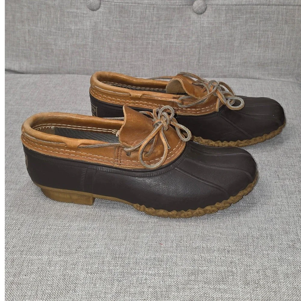 LL Bean Rubber Moc Bean Boots Brown Tan Leather Waterproof Shoes Womens 7 M